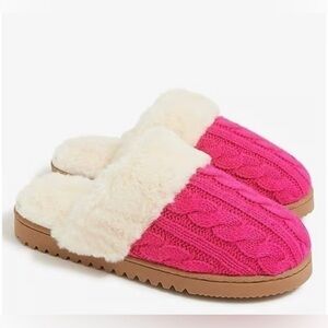J. Crew Factory Pink Cable Knit Fuzzy Slippers, women’s size 9